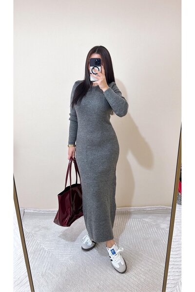 Askı Nişantaşı Women's Crew Neck Hair Braided Knitwear Dress