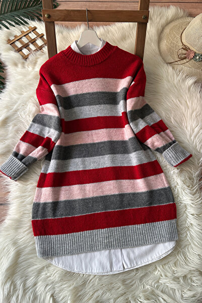 MODAQU Colorful Striped Soft Sweater Tunic - Red