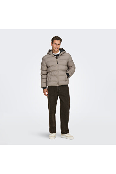 Only & Sons Only&Sons Union fără cusături Life Puffer pentru bărbați, bej cu glugă
