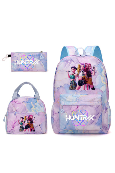 NO BRAND طقم حقيبة ظهر طلابية من ثلاث قطع بتصميم مستوحى من فرقة هانتر غيرلز ا...