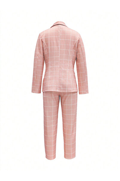 Take Two By Styli Pink Grid Check Blazer