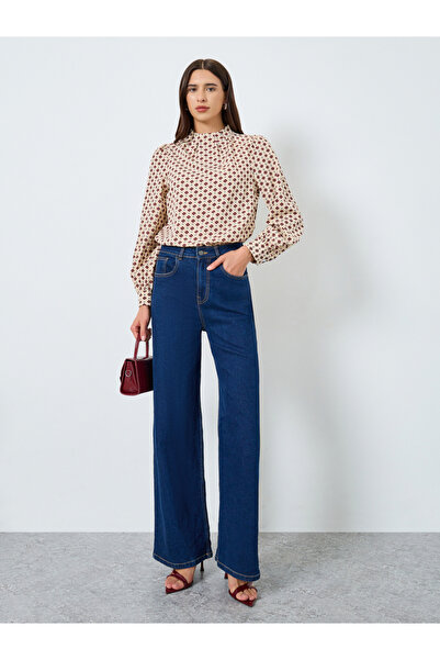 Take Two By Styli All-Over Printed Mock Neck Puff Sleeve Top