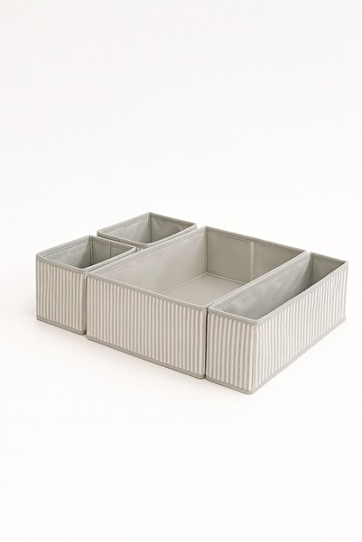 HomyJRs 4-Piece Gray Striped Cabinet-Drawer Organizer Set 28X28X13 (X1) / 28X13X13 (X1) / 13X13X13 (X2)