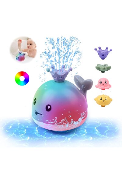 SYOSI Baby Whale Bath Toy — 4 Spray Modes, Light-Up Waterproof Fountain, Ages 6–18 months, Gray