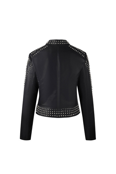 Take Two By Styli Black Studded Cropped Biker Jacket