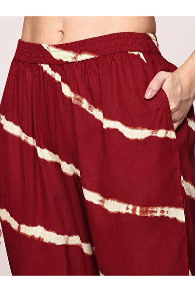 Ishin By Styli Red Striped Viscose Kurta with Pants Set