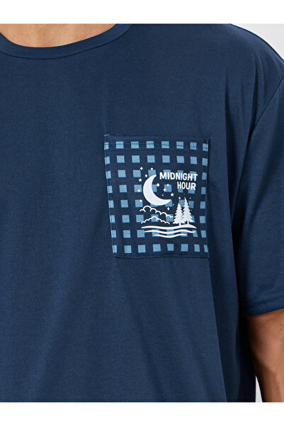 Styli Men Navy Checked Relaxed Fit T-Shirt and Shorts Set