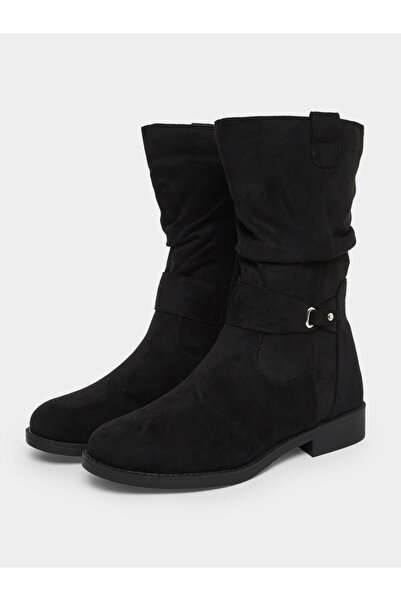 Styli Black Suede Look Buckle Detail Boots