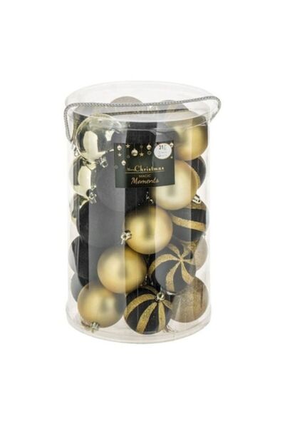 AB HOMES Set Globuri de Crăciun, Negru și Auriu, Mat/Lucios/Sclipici, Ø7 cm +...