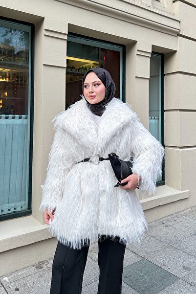 LOCCO Γυναικείο παλτό με λεπτομέρεια με ζώνη δαχτυλίδι εκρού