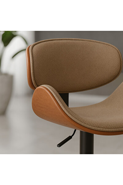 Ebticar Brown Fabric & Wood Bar Chair – Shell Back Design
