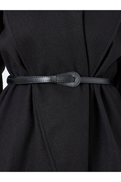 Take Two By Styli Black Wool Like Belted Wrap Coat