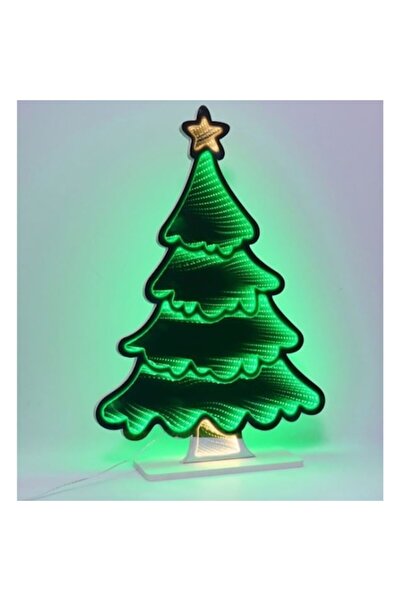 AB HOMES Decorative Infinite Mirror Tree Lamp, 90 LEDs, 39×10×59 cm, Warm White & Green, USB