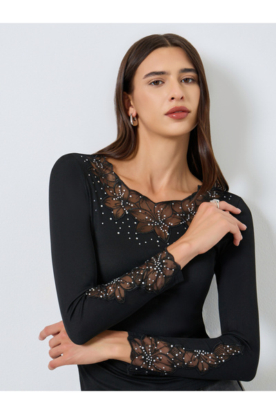 Take Two By Styli Solid Embellishment Detail Long Sleeve Top