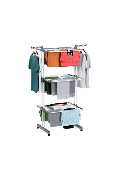 MACVI Macvi® vertical clothes dryer, with 3 drying levels, mobile and foldable, hanger holder, gray