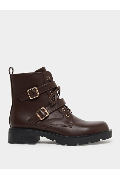 Styli Brown Buckle Ankle Boots