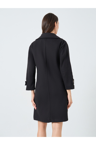 Take Two By Styli Black Double Breasted Wool Like Coat with Pocket Detail