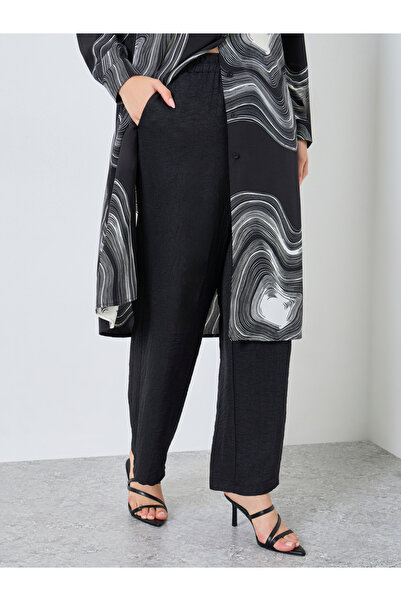 Take Two By Styli Black Marble Print Longline Shirt and Pants Co-Ords