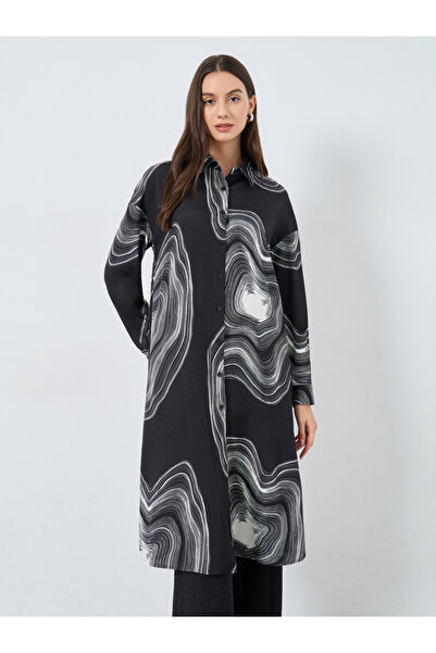 Take Two By Styli Black Marble Print Longline Shirt and Pants Co-Ords