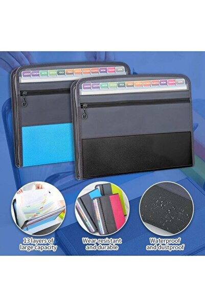 Generics 13-Layer Large Capacity Zipper Document Folder with Color Labels, Waterproof & Portable