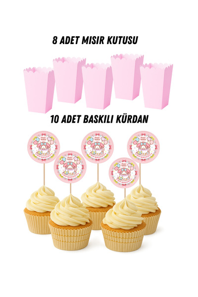 HAPPYLOOPPARTY My Melody / Melodi Temalı Doğum Günü Mısır Kutusu Baskılı Kürd...
