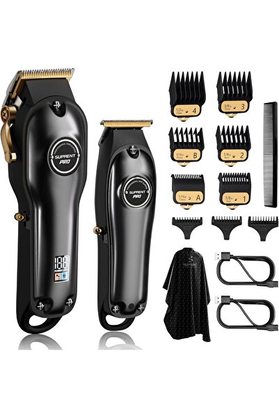 SUPRENT ماكينة قص الشعر الاحترافية للرجال - مجموعة ماكينة حلاقة لاسلكية مع شاشة LED (أسود)