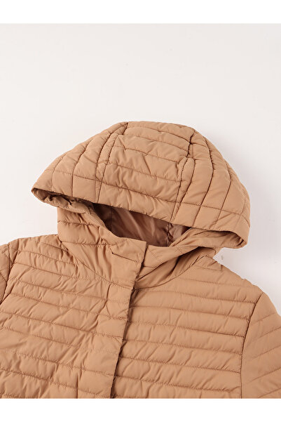 Take Two By Styli Beige Longline Puffer Coat with Hood