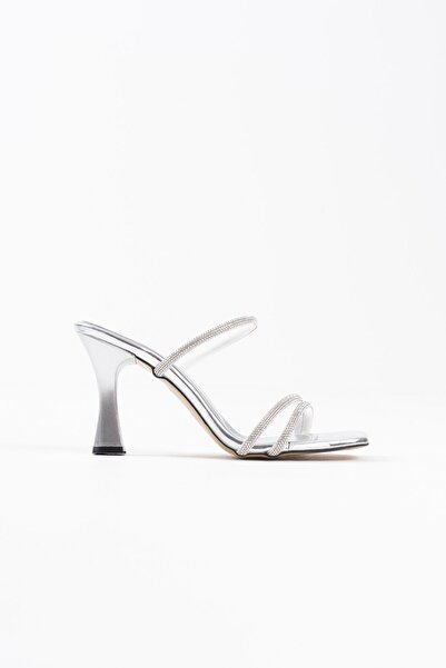 TRENDELLA Γυναικείες παντόφλες με τακούνι Alvina Silver Mirror Stone