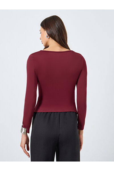 Take Two By Styli Solid Irregular Neck Slit Hem Long Sleeve Top