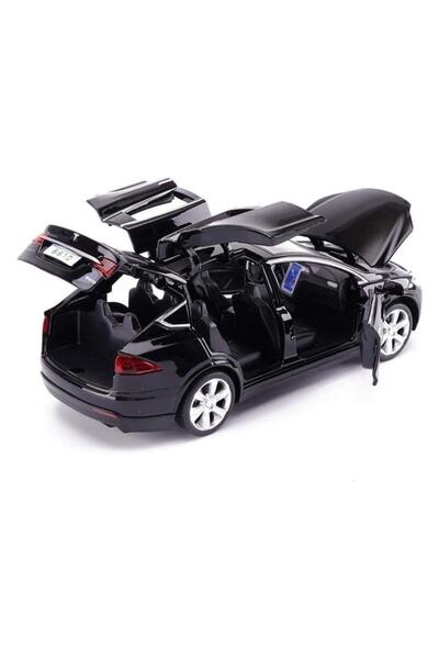 OEM Metal mechanical toy car - Tesla X 90D model, movable doors, hood & trunk, sounds, black, 15 cm