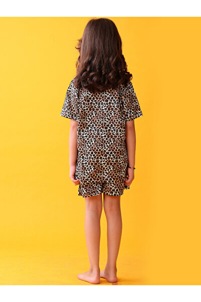 Anthrilo By Styli Girls Leopard Print Cotton T-Shirt and Shorts Set