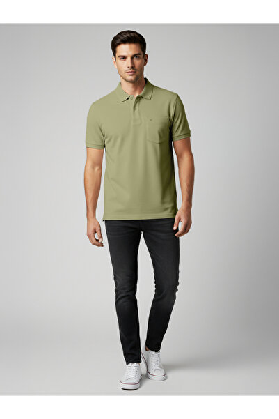 FERVORO By Styli Men Olive Cotton Polo with Pocket