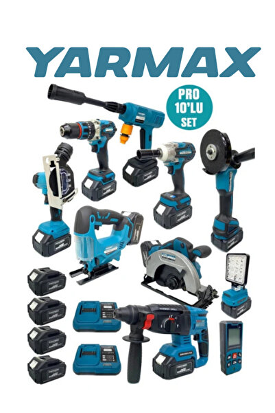 YARMAX 10'lu Şarjlı Pro Set Kırıcı-Taşlama-Matkap-Daire Testere-Yıkama-Dekupaj