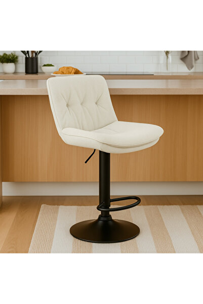 Ebticar Light Beige Premium Fabric Bar Chair – Tufted Back