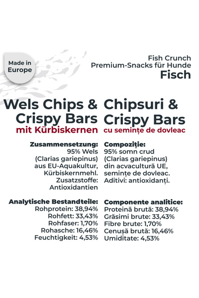 ECO NRG PET FOOD Dog Treats | Fish Snacks | CATFISH CHIPS WITH PUMPKIN SEEDS | 125 g