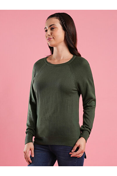 Globus By Styli Women Green Ribbed Hem Knitted Sweater