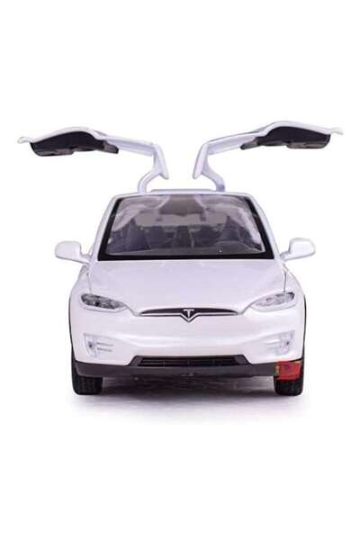 OEM Metal toy car Tesla Model X 90D with moving doors, hood and trunk, sounds, white, 15 cm