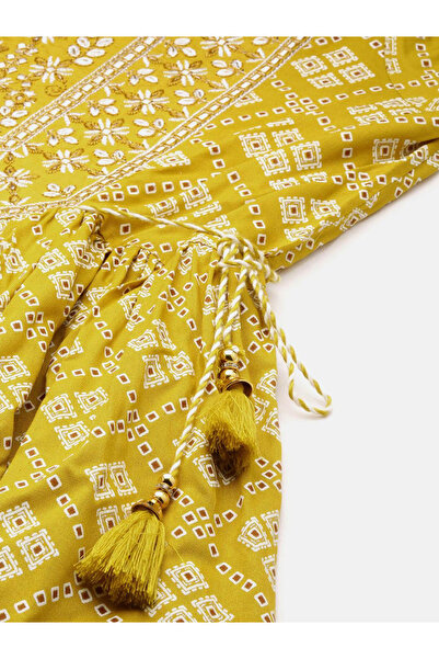 Ishin By Styli Mustard Rayon Kurta with Pants and Dupatta Set