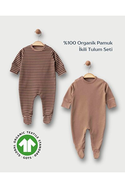 Little Koala GOTS Sertifikalı %100 Organik Pamuk 2’li Bebek Tulum Seti | Çizg...