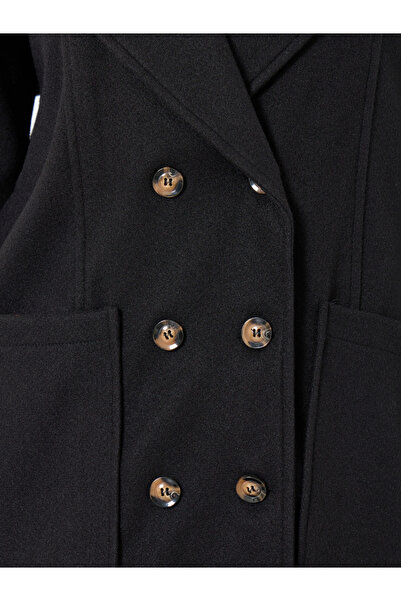 Take Two By Styli Black Double Breasted Wool Like Coat with Pocket Detail