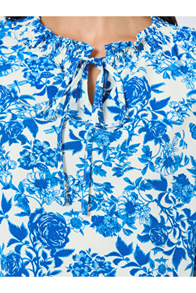 Take Two By Styli Floral Printed Tie-Up Neck Puff Sleeve Top