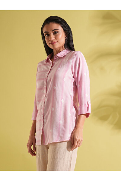 Globus By Styli Geometric Woven Design Workwear Shirt Style Tunic