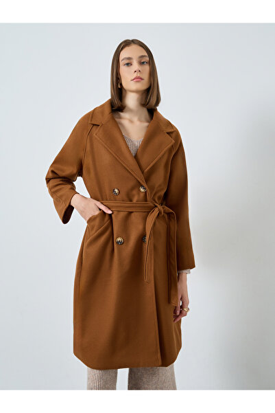 Styli Brown Double Breasted Wool Like Coat