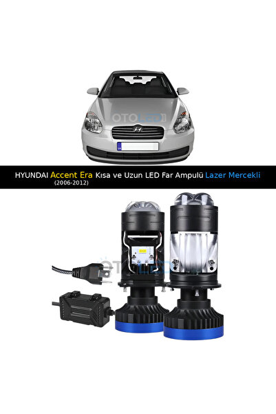 FEMEX Hyundai Accent Era 2006-2012 Uyumlu LED Kısa ve Uzun Far Ampulü Lazer Mercekli Mini Bi-LED
