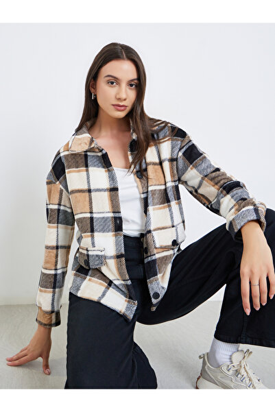 Take Two By Styli Checked Button Front Lapel Neck Long Sleeve Coat