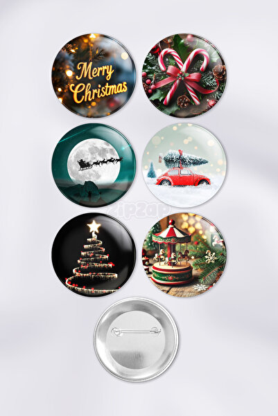 ZipZap مجموعة زينة حقائب عيد الميلاد ورأس السنة الجديدة مع دبابيس وشارات (6 قطع)