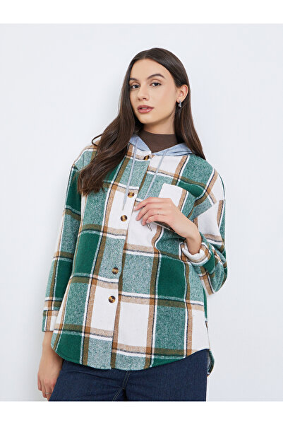 Take Two By Styli Checked Button Front Hooded Shacket