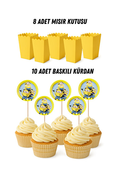 HAPPYLOOPPARTY Minyonlar Minions Temalı Doğum Günü Mısır Kutusu Baskılı Kürda...