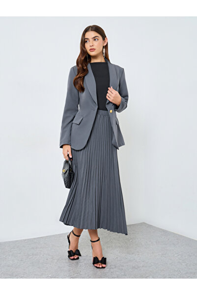 Take Two By Styli Grey Blazer and Pleated Skirt Co-ords