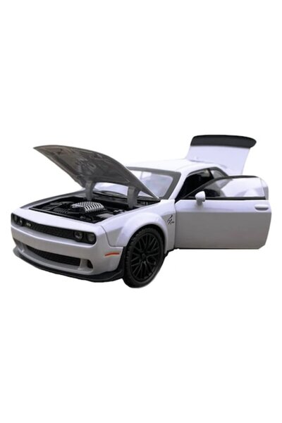 OEM Metal toy car Dodge Challenger, 1:32 scale, sounds, opening doors/hood/trunk, gray, 15 cm